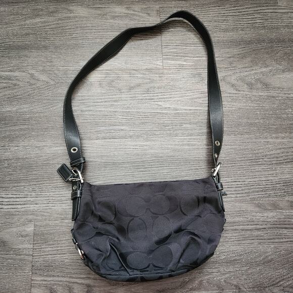 Coach Hobo Shoulder Purse Bag Handbag Black Fabric Signature Fabric - Picture 1 of 7